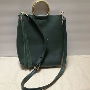 *REHAB* Green faux Leather Handbag with round handles Antique Gold Accents